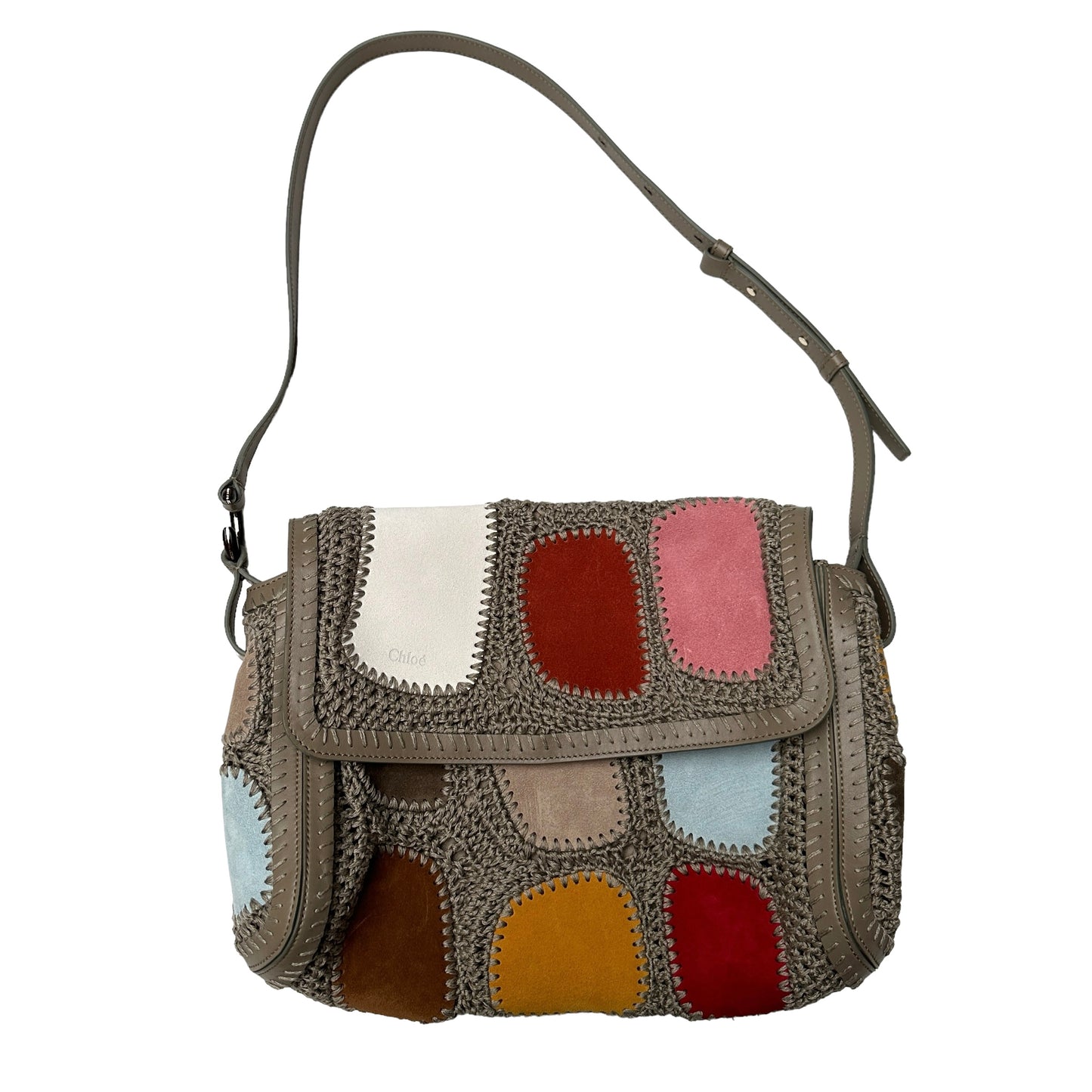 Suede Patchwork Bag with Crochet