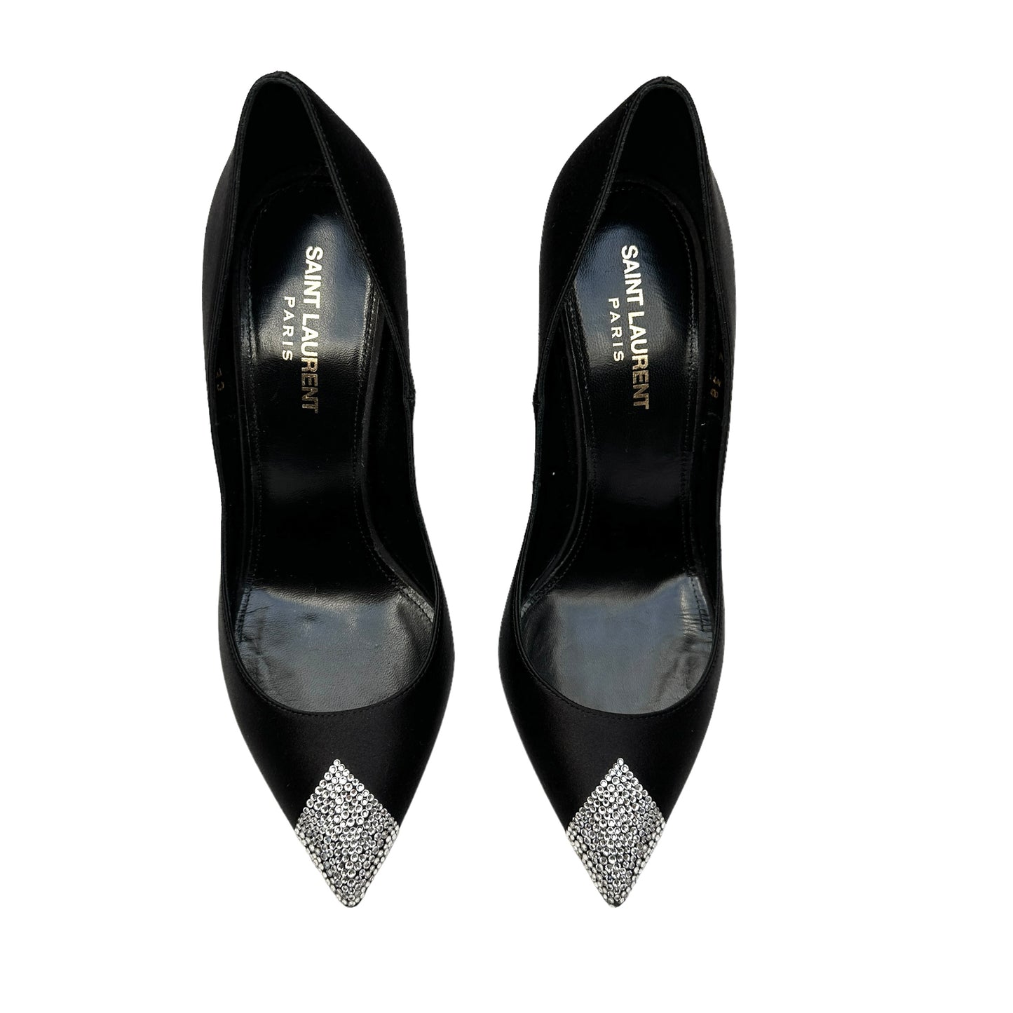 Black Satin & Crystals Heels - 8