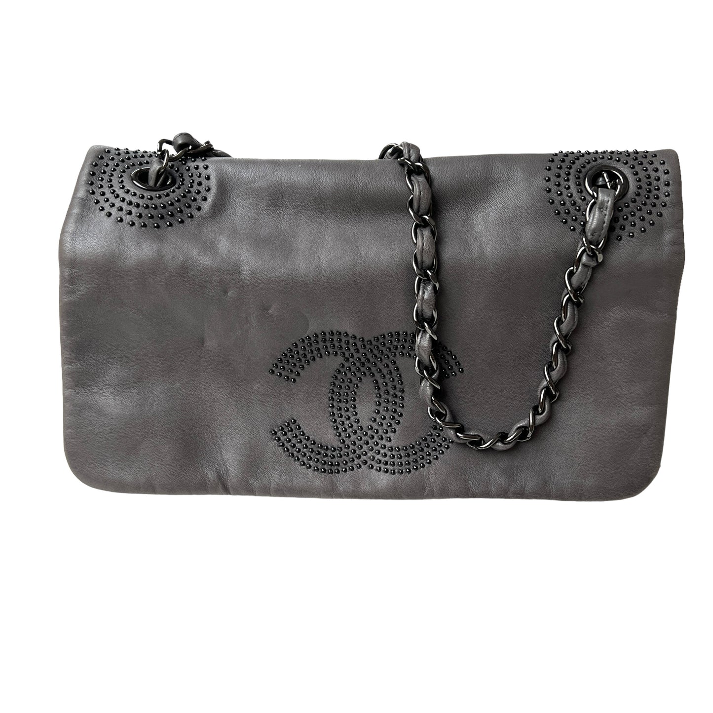 Grey Studded CC Shoulder Flap