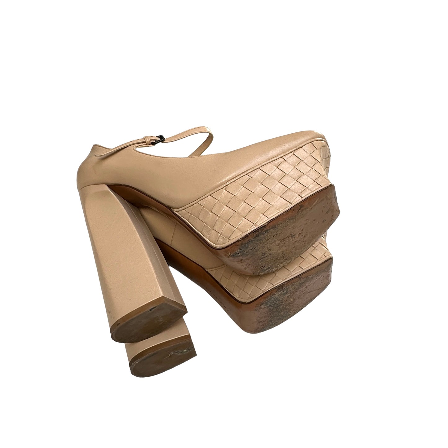 Intrecciato Cream Leather Heels - 10.5