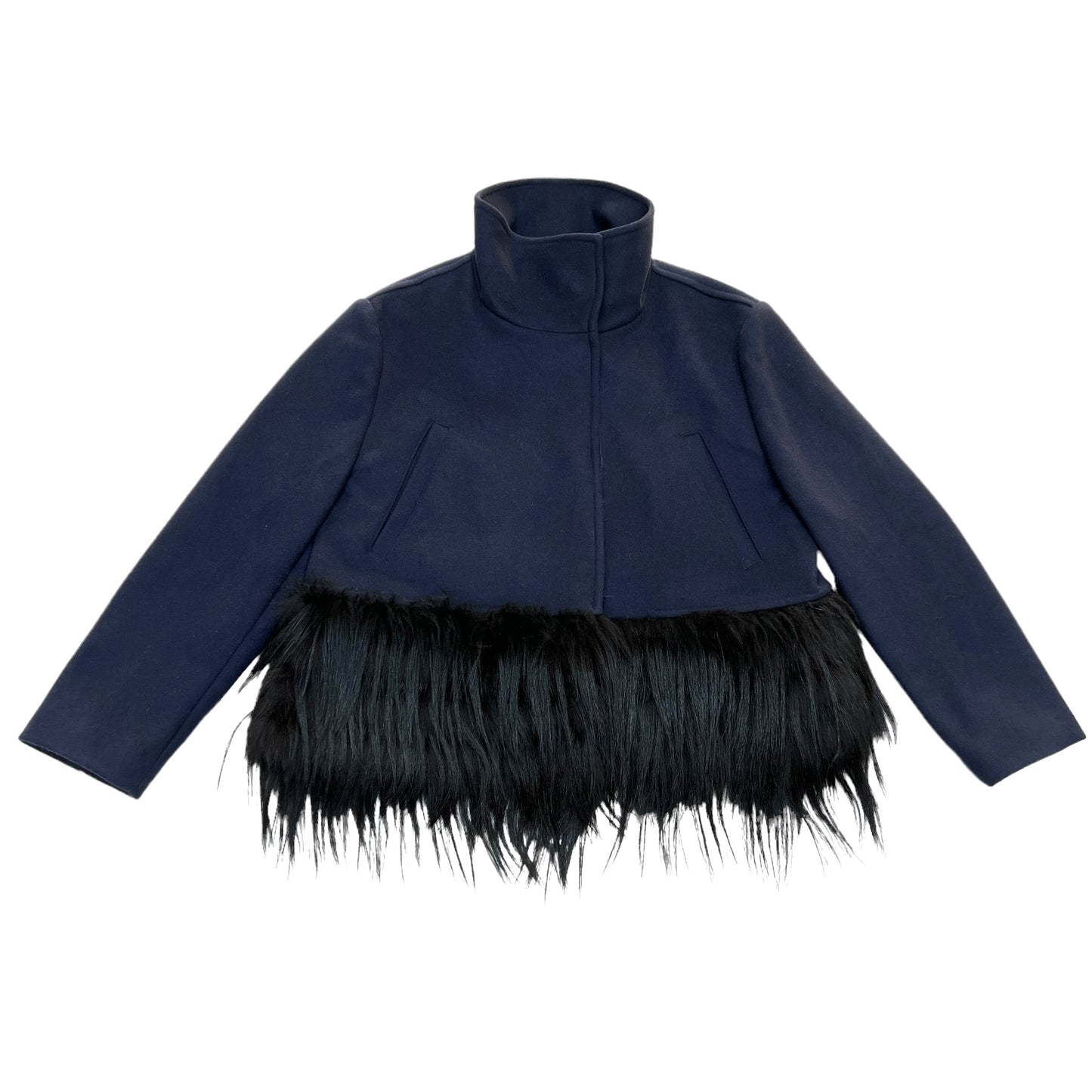 Navy Wool Coat with Fur - S
