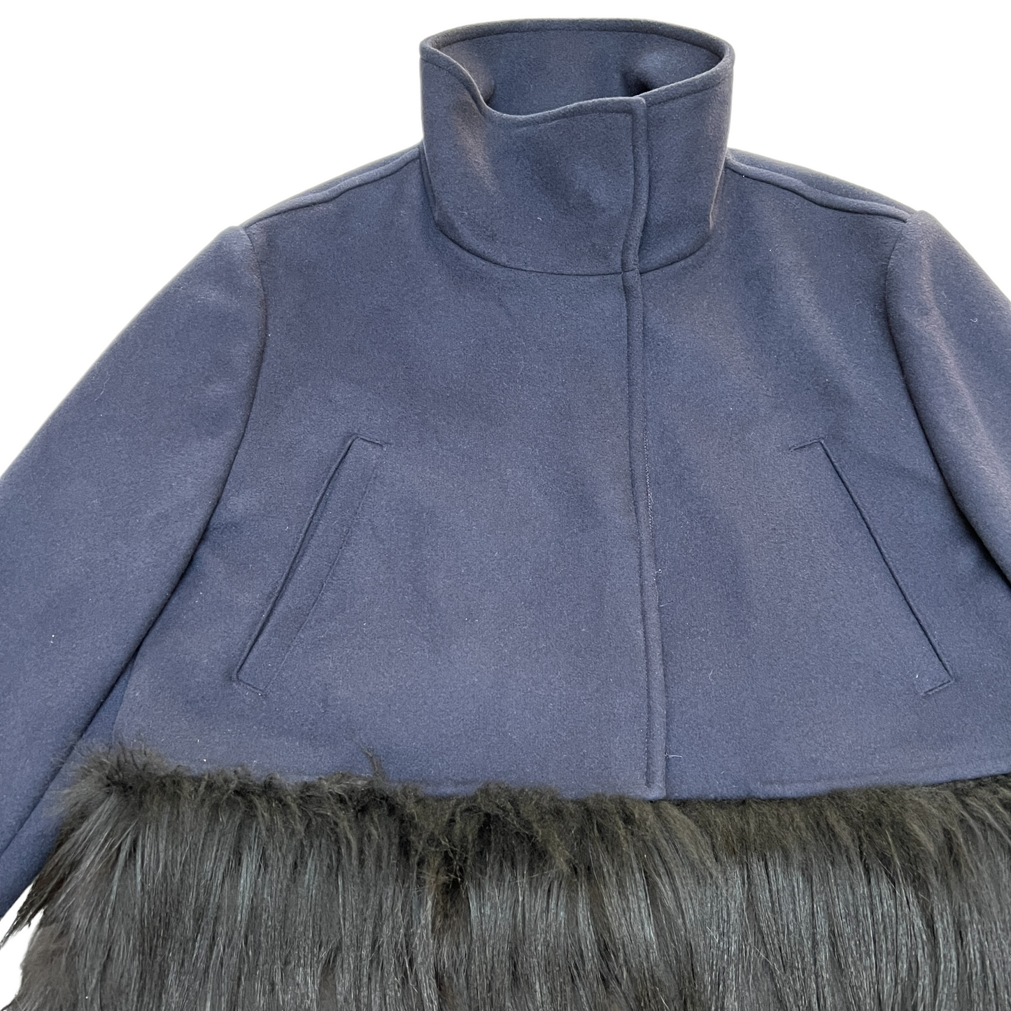 Navy Wool Coat with Fur - S