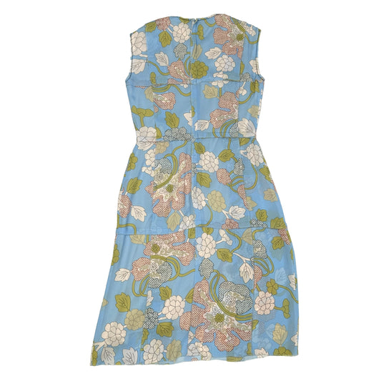 Floral Blue Silk Dress - M