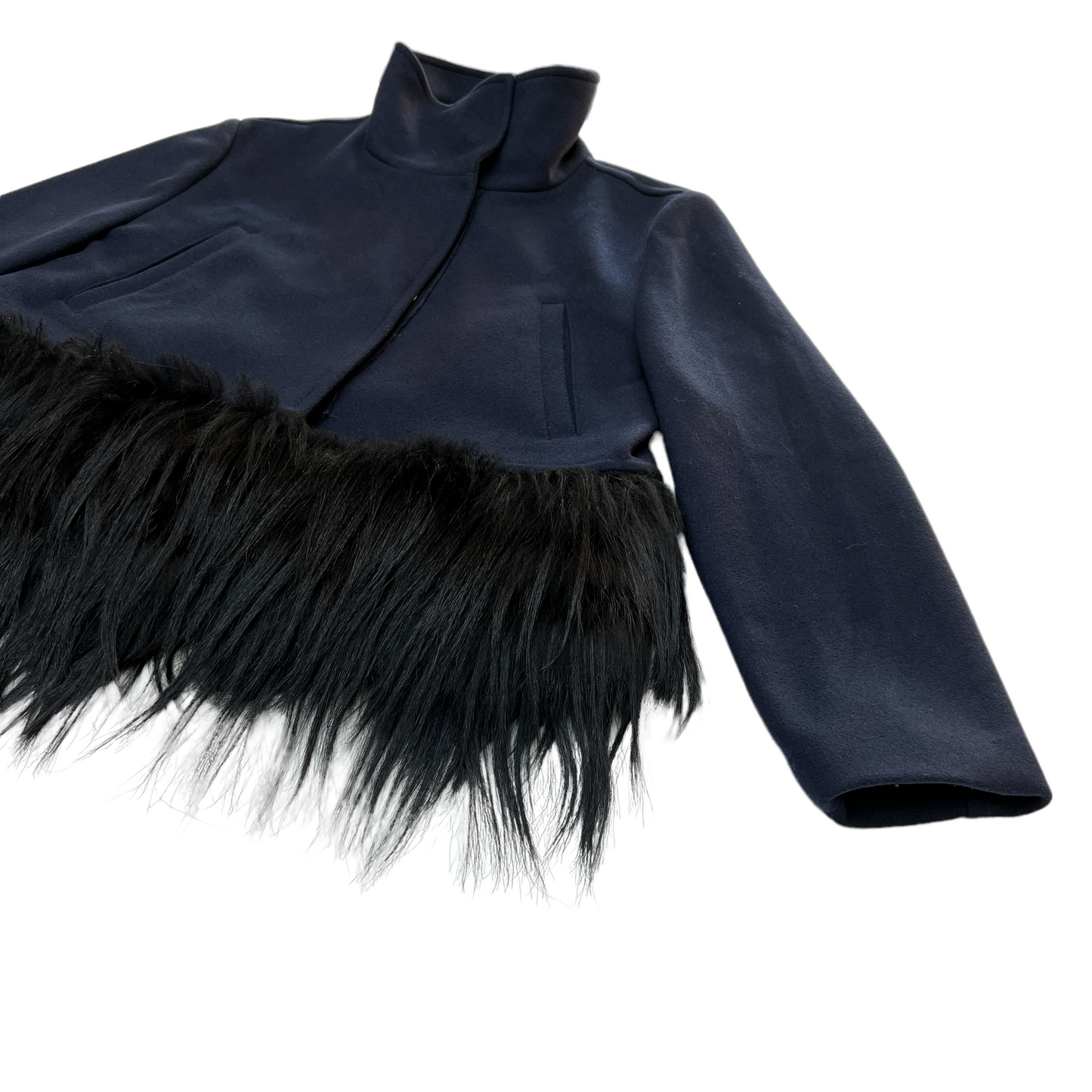 Navy Wool Coat with Fur - S