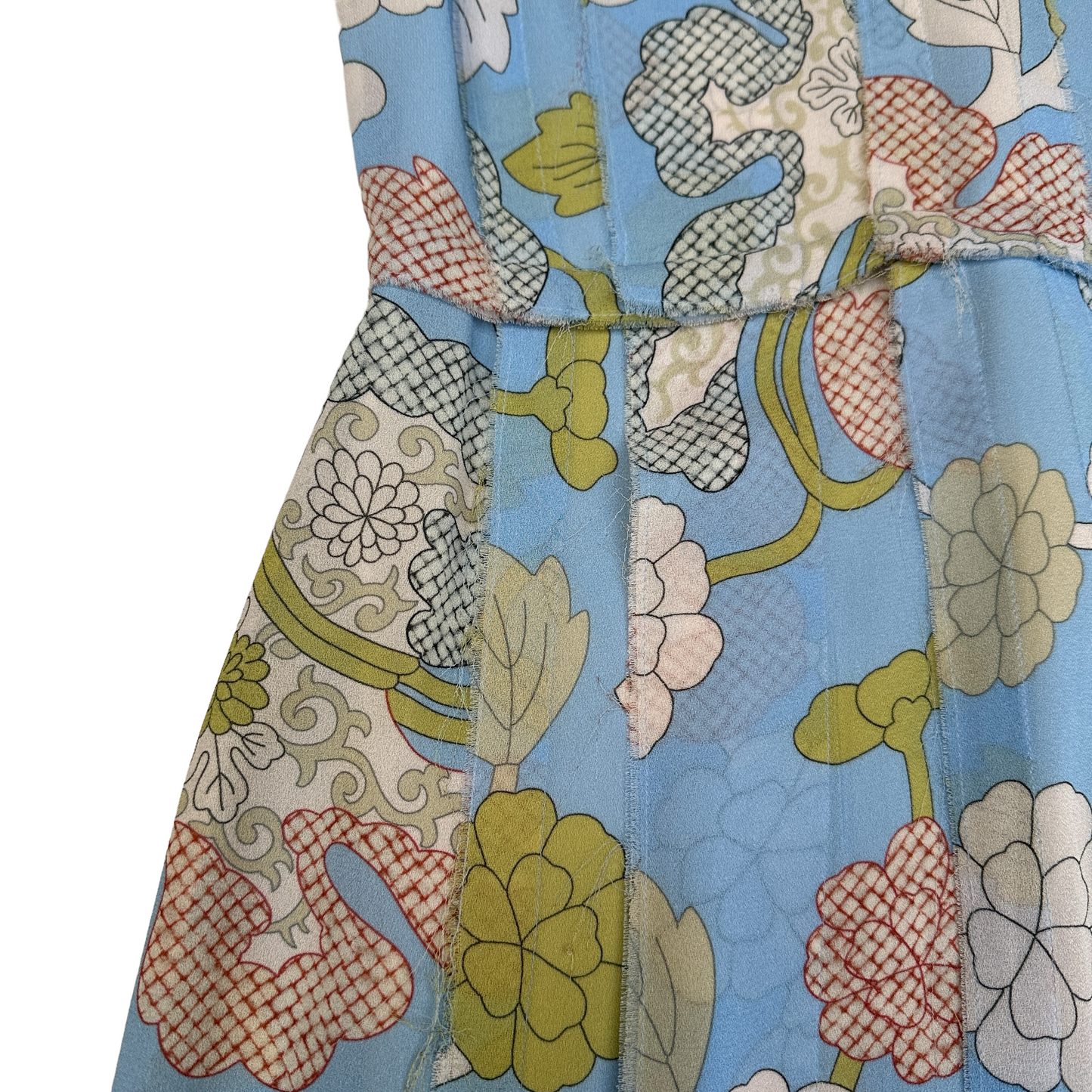 Floral Blue Silk Dress - M