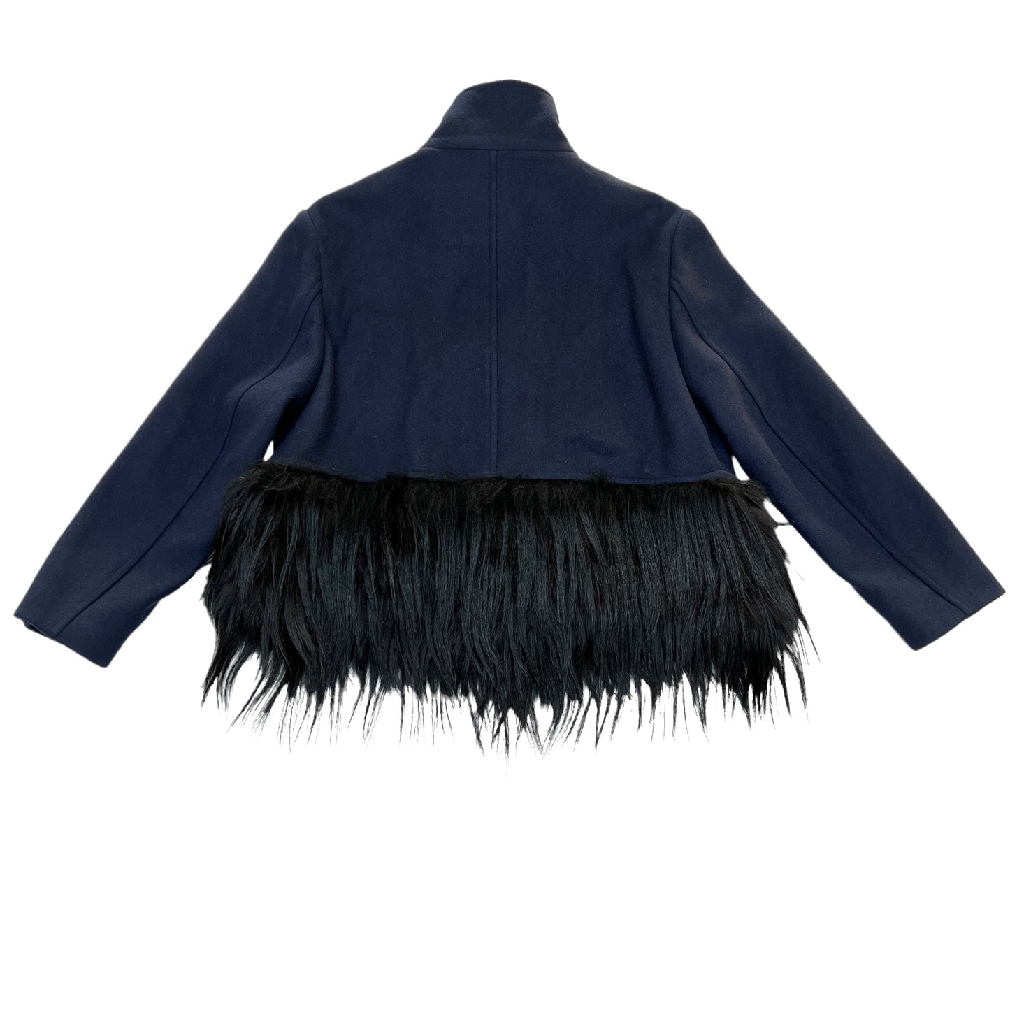 Navy Wool Coat with Fur - S