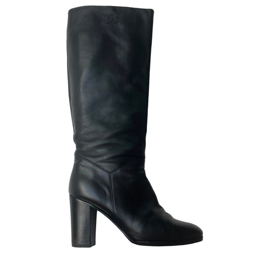 Black Leather Tall Boots - 10.5
