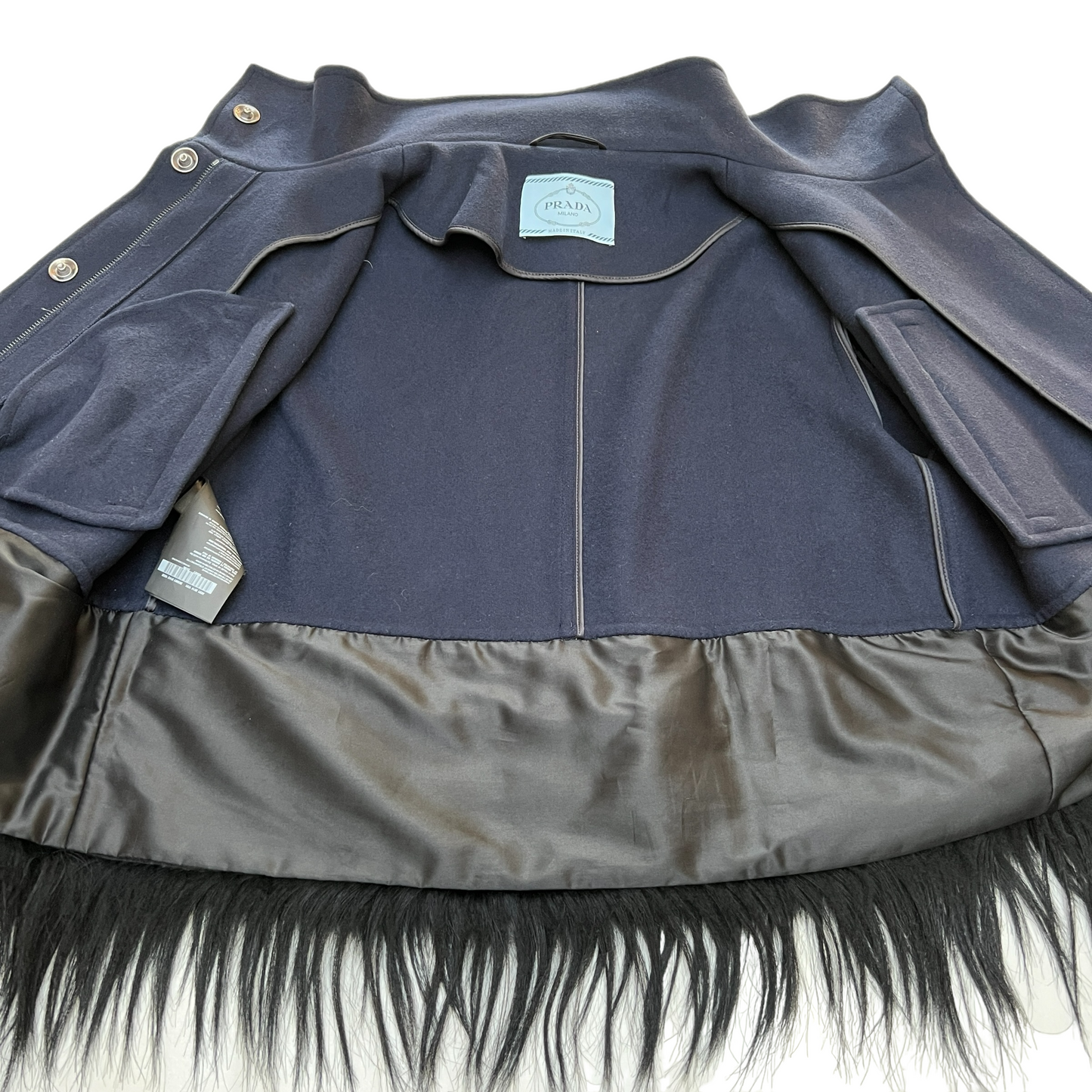 Navy Wool Coat with Fur - S