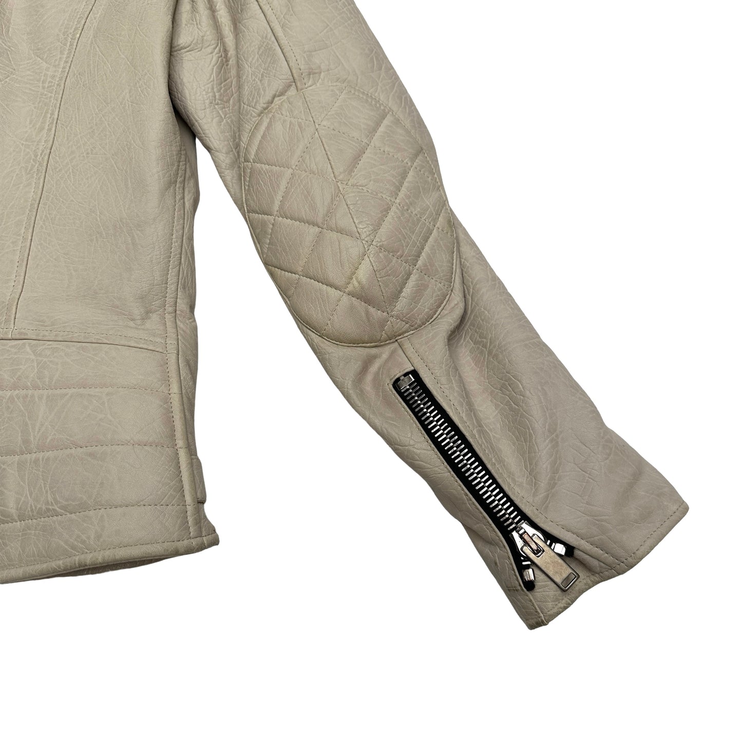 Beige Leather Biker Jacket - S/M