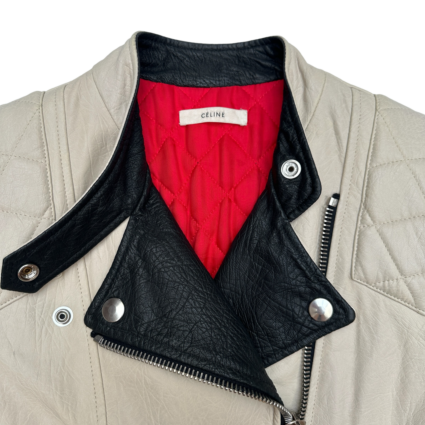 Beige Leather Biker Jacket - S/M