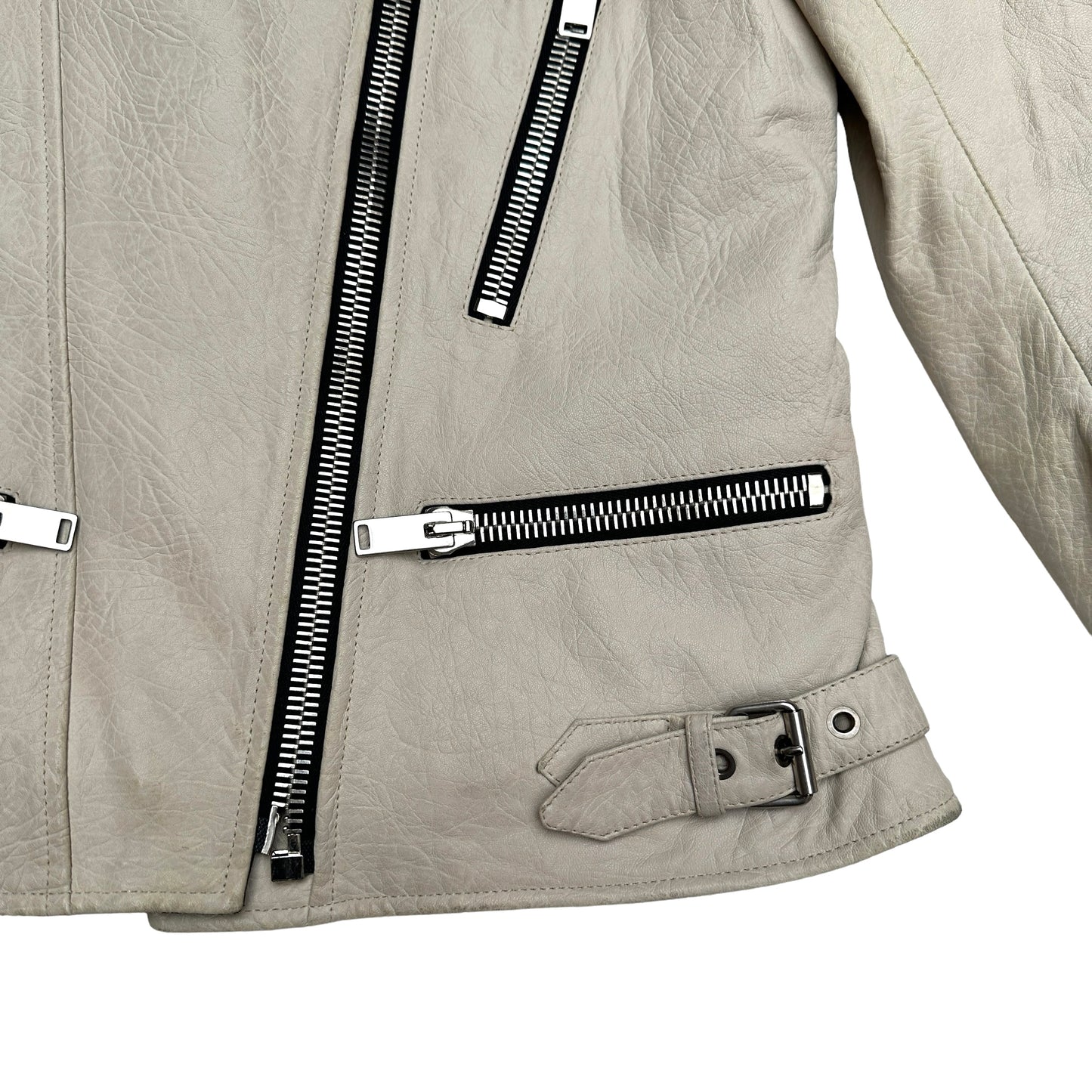 Beige Leather Biker Jacket - S/M
