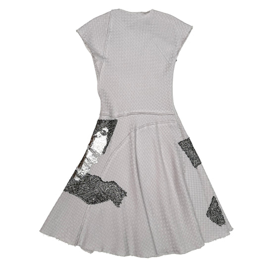 Grey Wool Dress w/Silver & Lace details - M