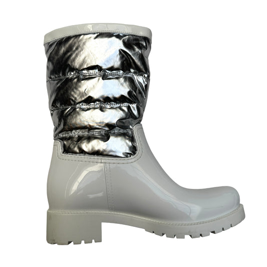 White & Silver Logo Rain Boots - 8