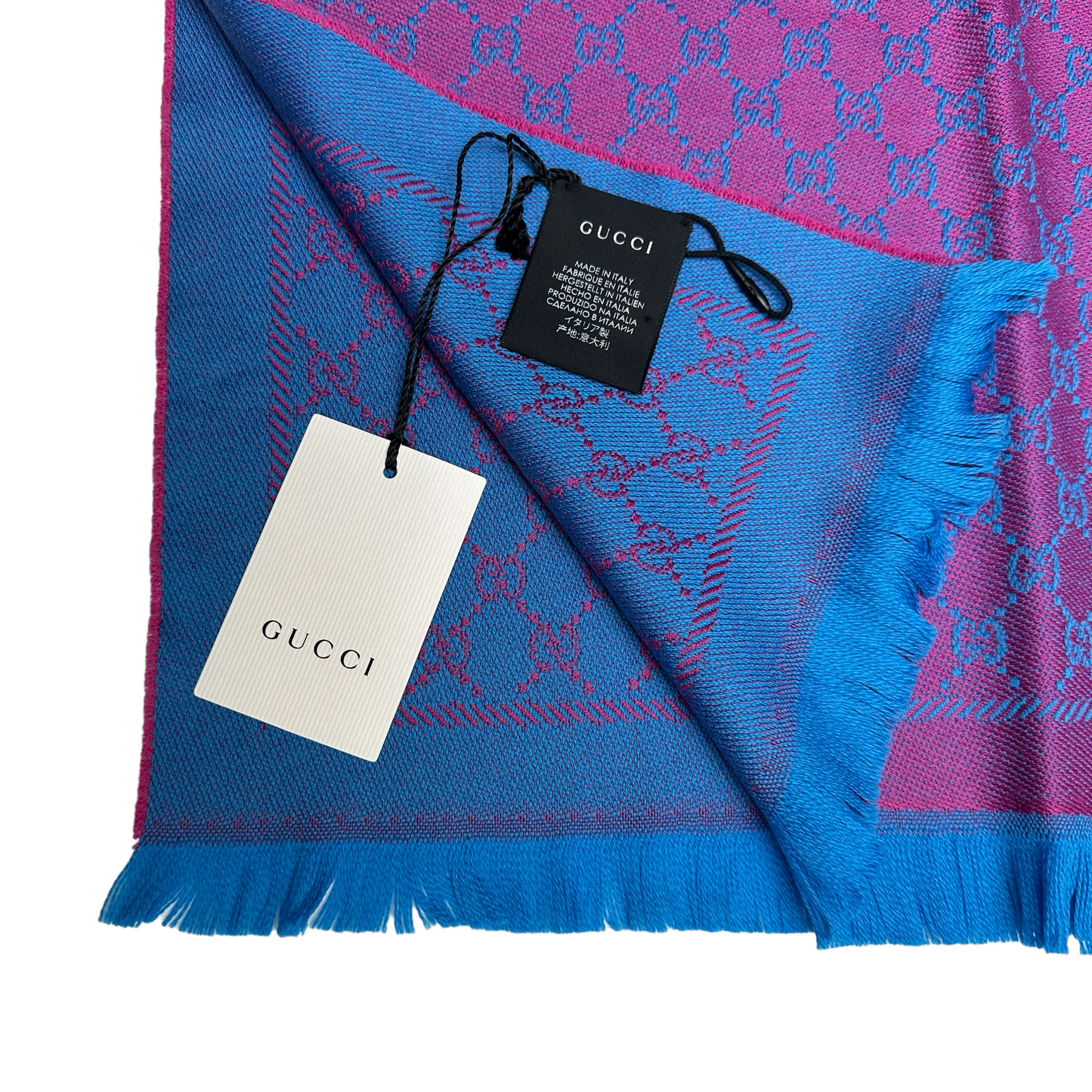 GG Monogram Blue Wool Scarf