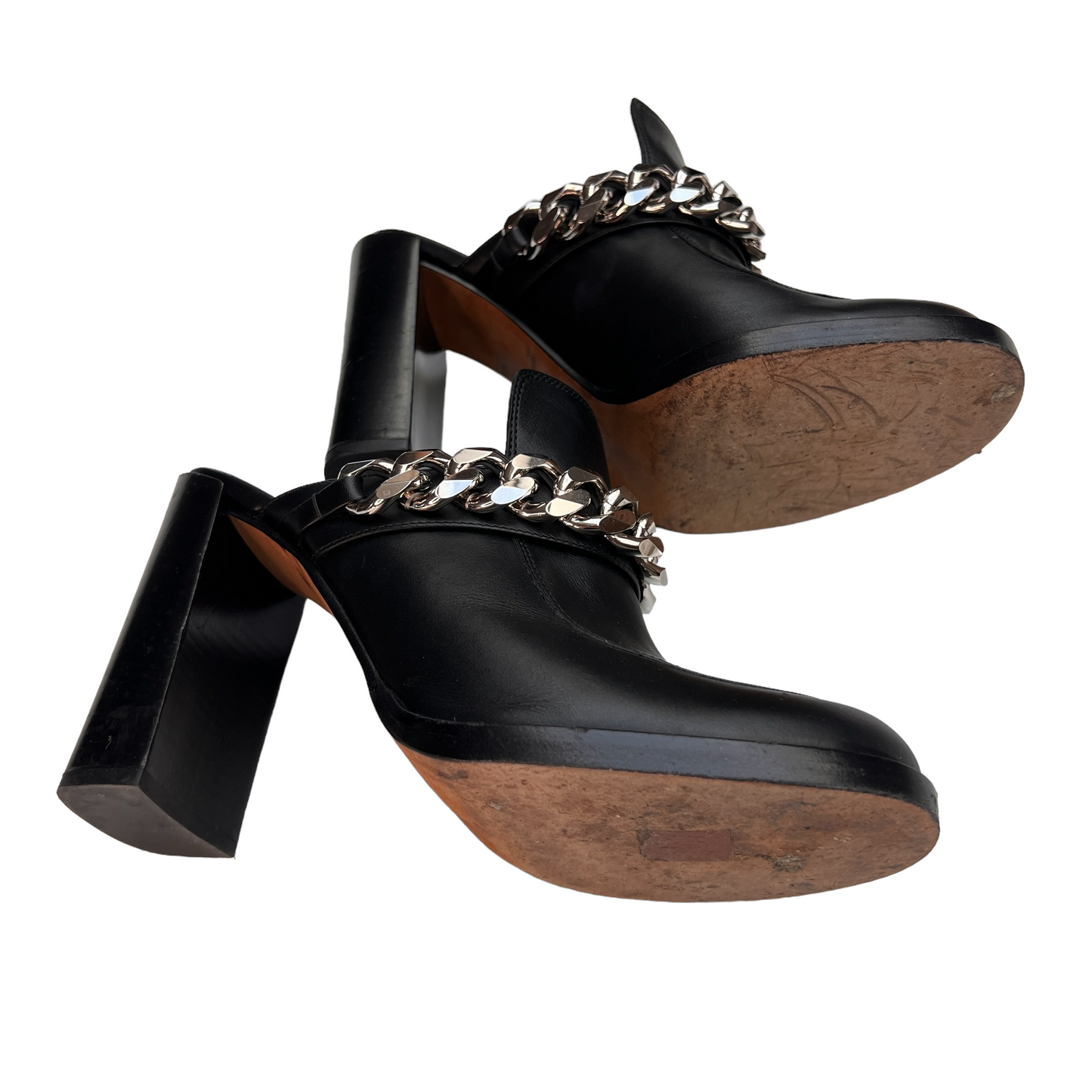 Black Heeled Mules w/Chains - 10.5