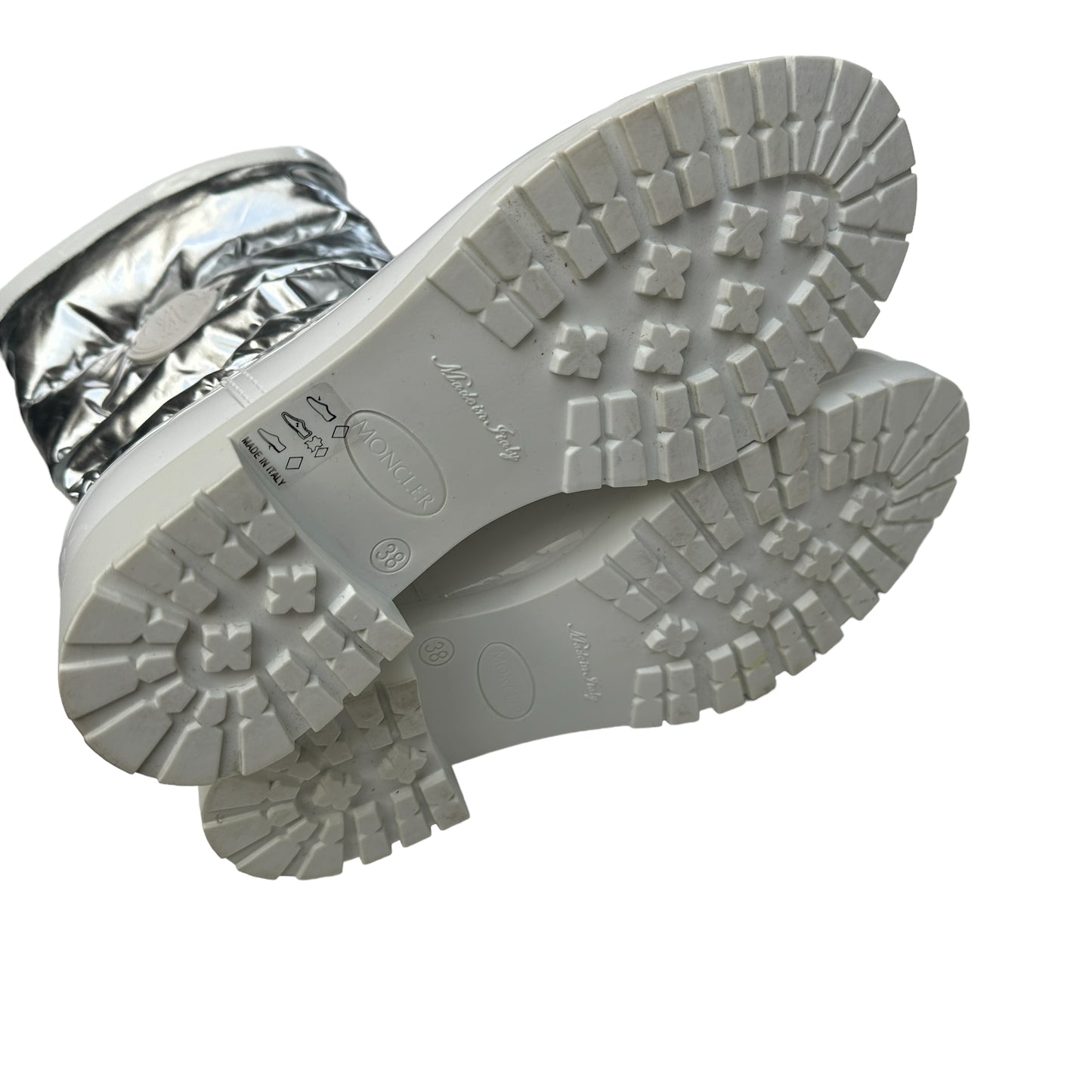 White & Silver Logo Rain Boots - 8