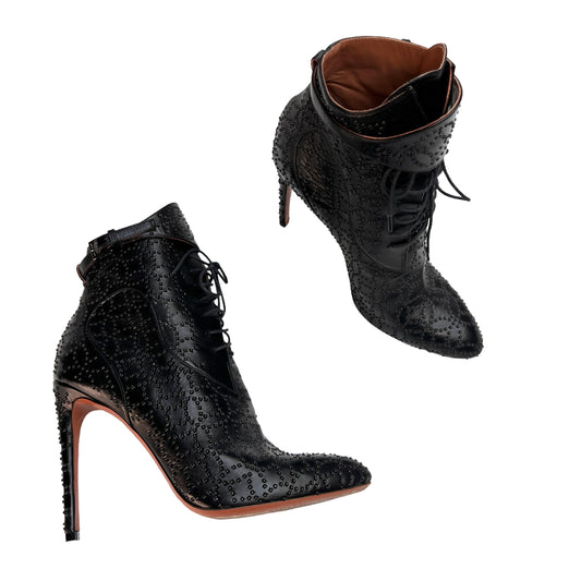 Black Studded Heeled Boots - 9.5