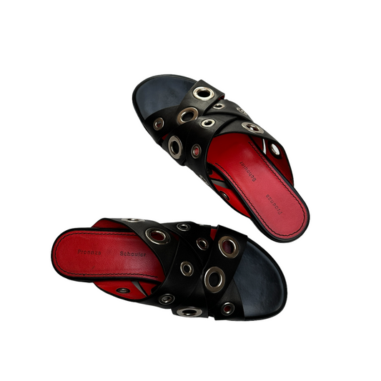 Black Leather and Silver Sandals - 5