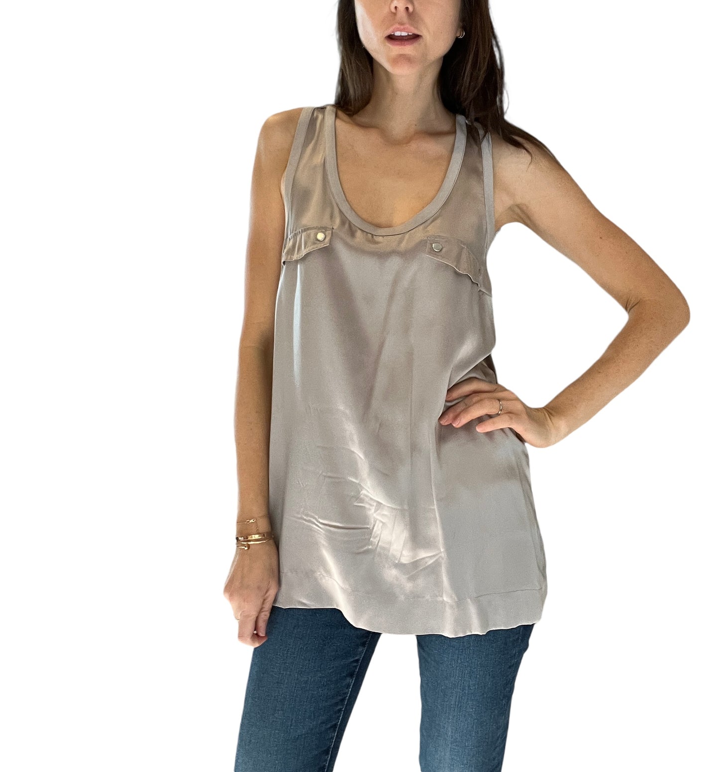 Beige Silk Tank Top - M