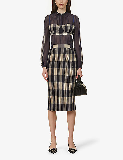 Pleated Check Print Bra and Skirt - 0