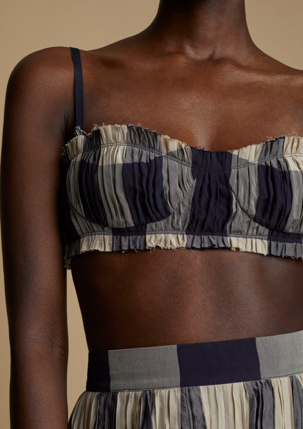 Pleated Check Print Bra and Skirt - 0