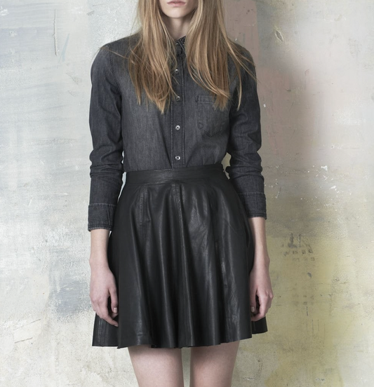 Black Leather Mini Skirt - S