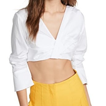 White Cotton Cropped Top - 0