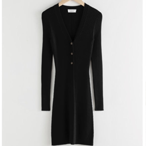 Black Long Ribbed Cardigan - XS