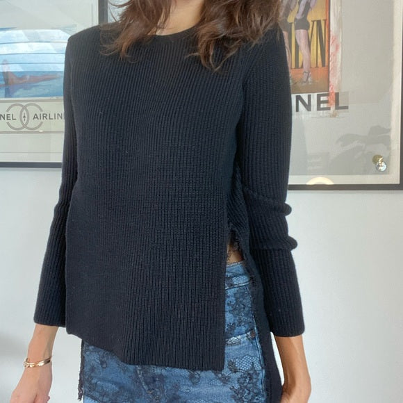 Lace Detail Black Sweater - XS