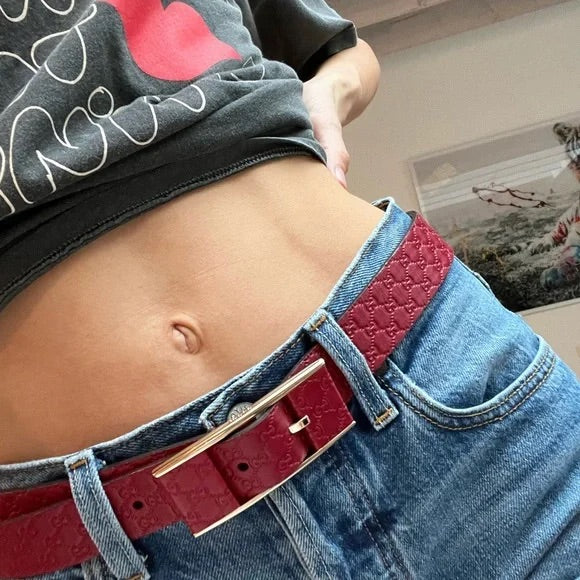 Red Logo Leather Belt