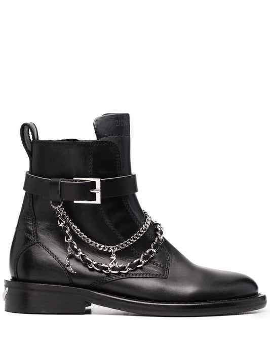 Chain Leather Boots - 7