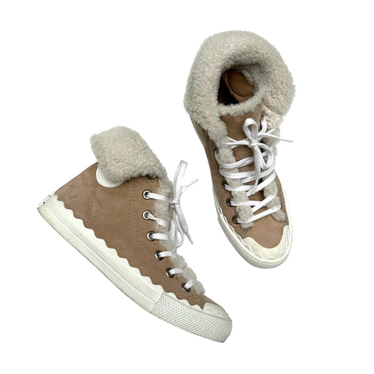 Shearling & Cream Suede Sneakers - 7