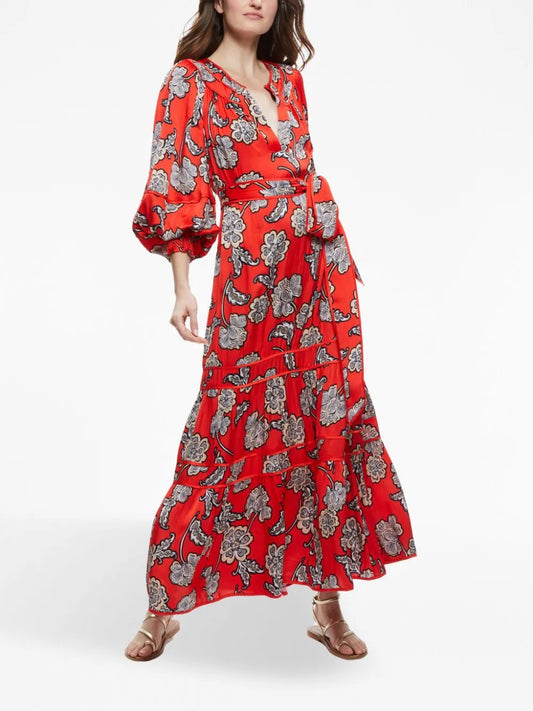 Red Floral Maxi Dress - XS
