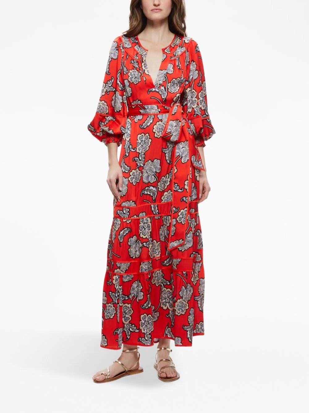 Red Floral Maxi Dress - XS