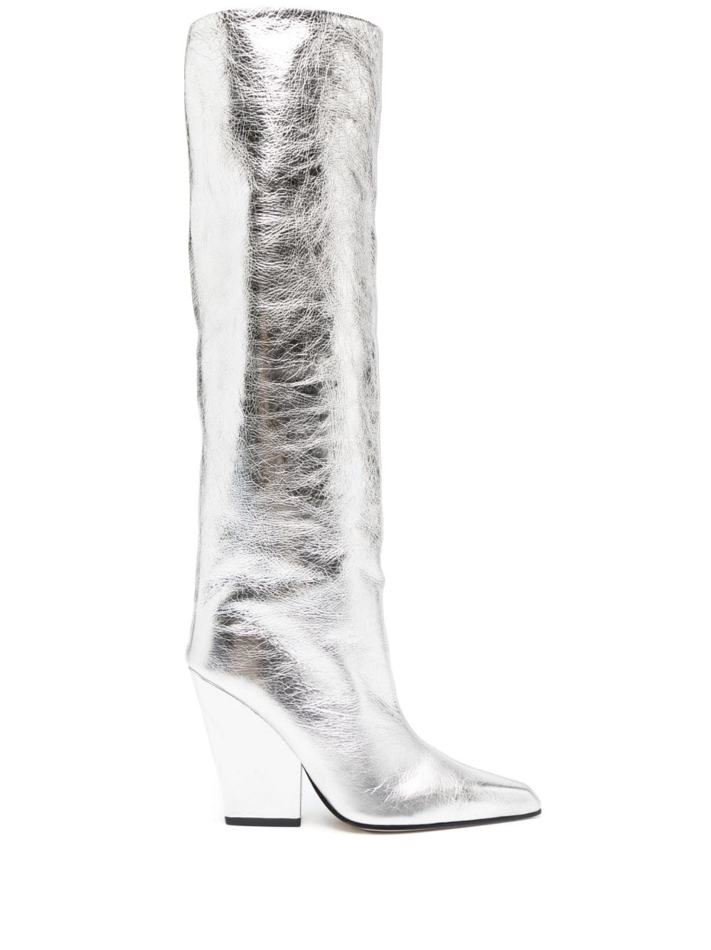 Silver Leather Tall Boots - 6.5