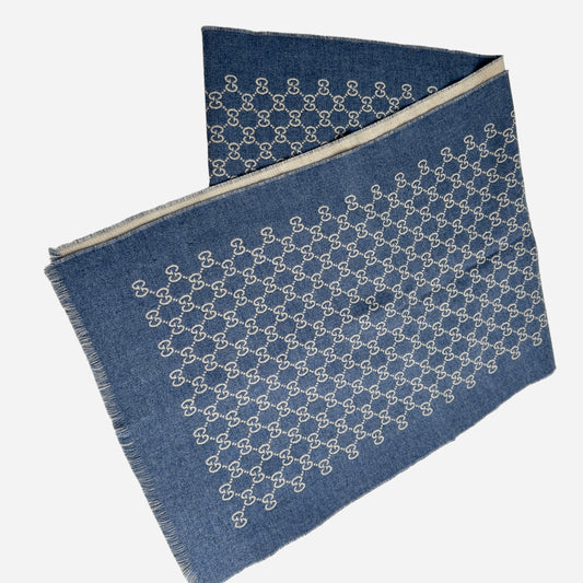 Gucci Denim Blue Monogram Scarf