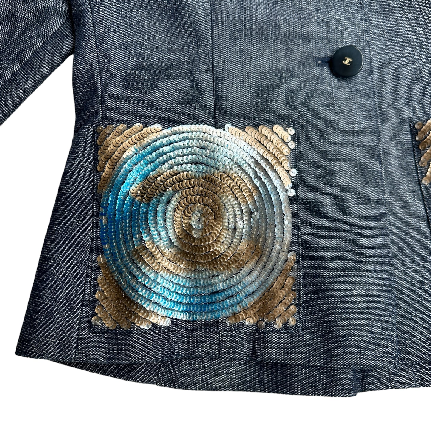 Blue Denim Jacket with Sequins Logo - XS