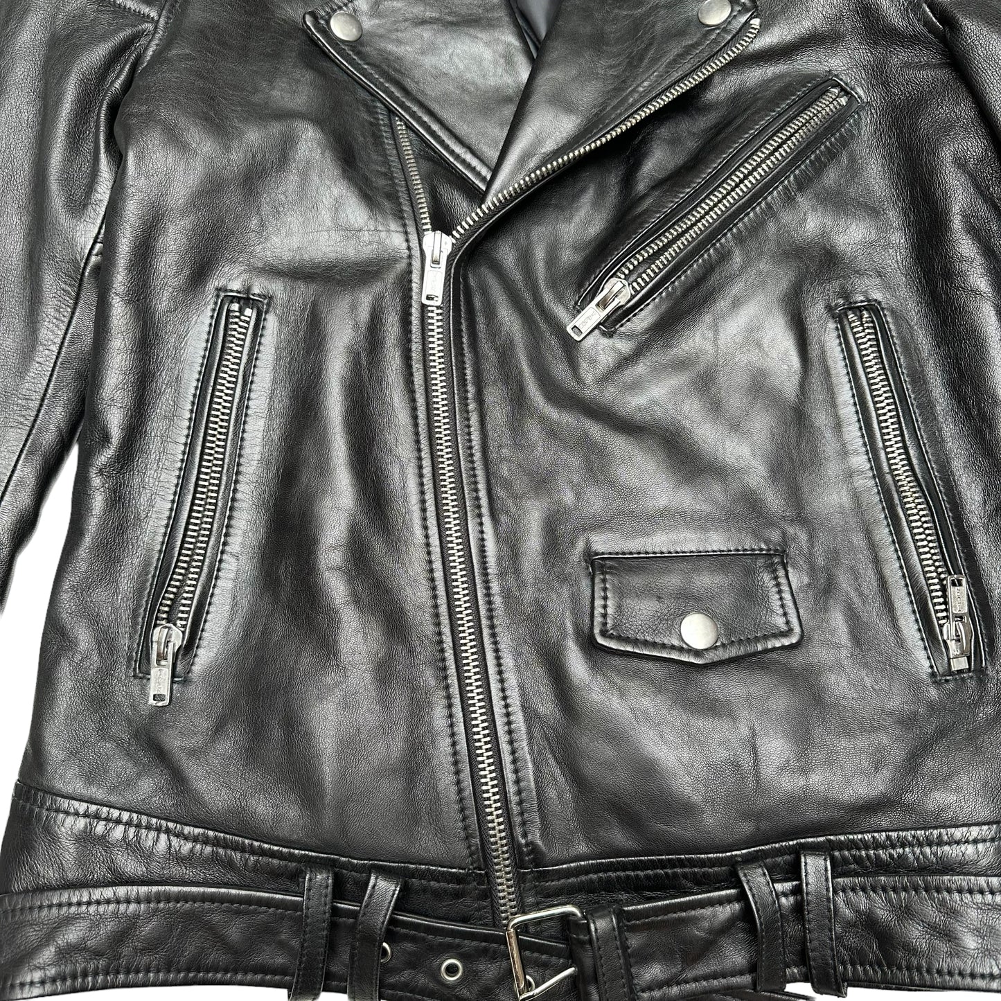 Black Biker Leather Jacket - M