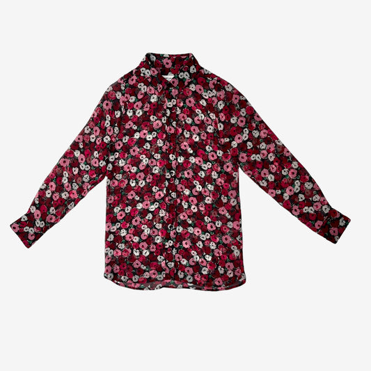 Silk Floral Print Button-Up Shirt - S