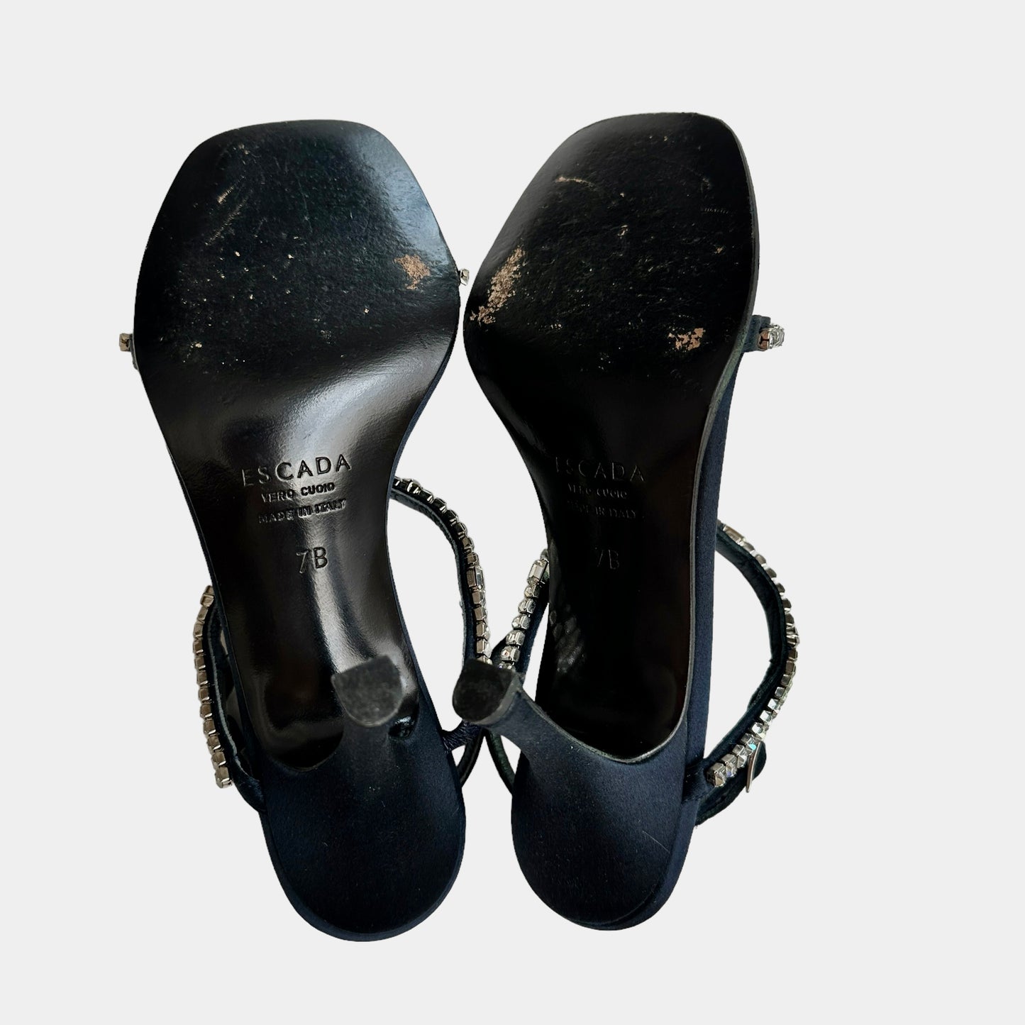 Black Satin & Crystal Vintage Shoes - 7