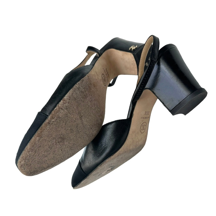 Black Leather Slingback Heels - 5.5