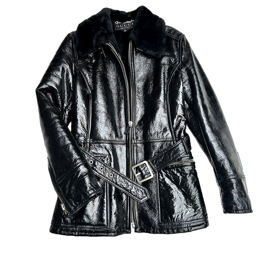 Black Patent Leather Coat - M