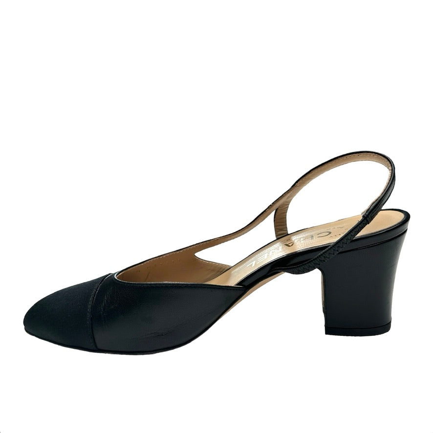 Black Leather Slingback Heels - 5.5