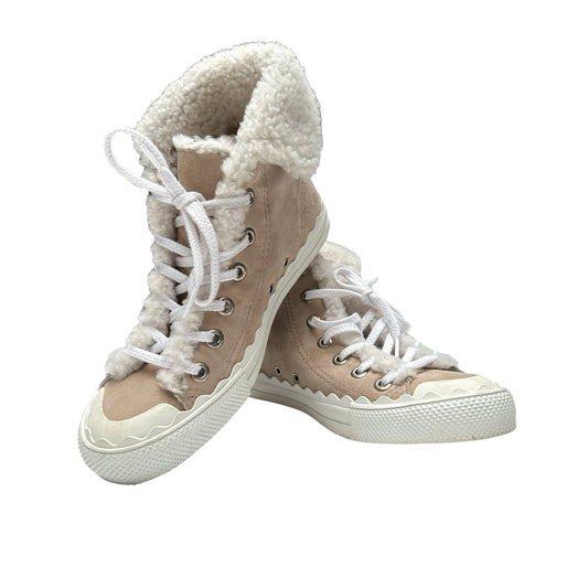 Shearling & Cream Suede Sneakers - 7