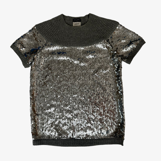Silver Sequins & Cashmere Top - XS