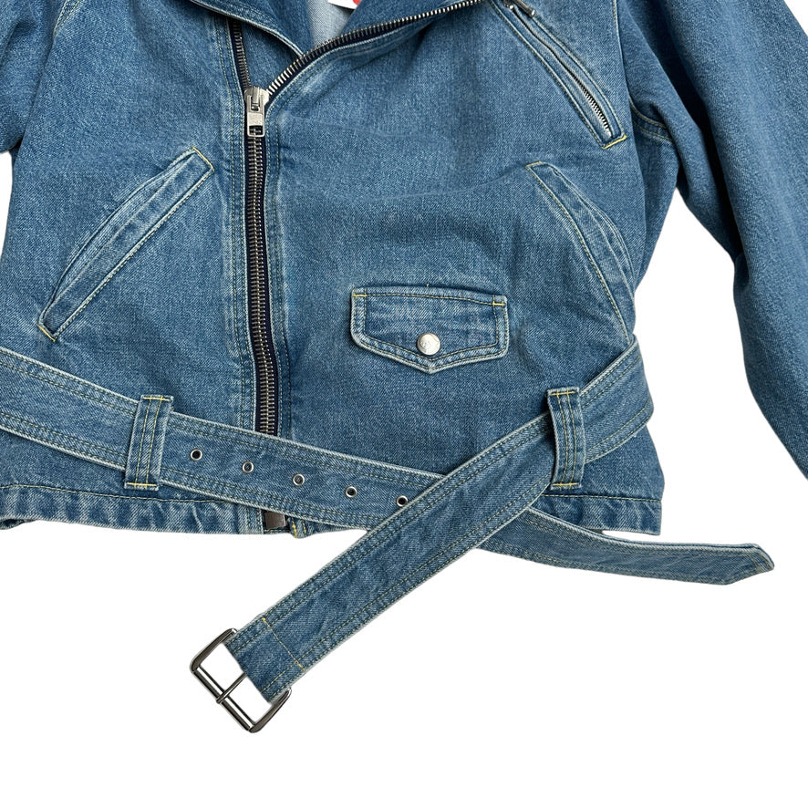 Oversized Denim Moto Jacket - L