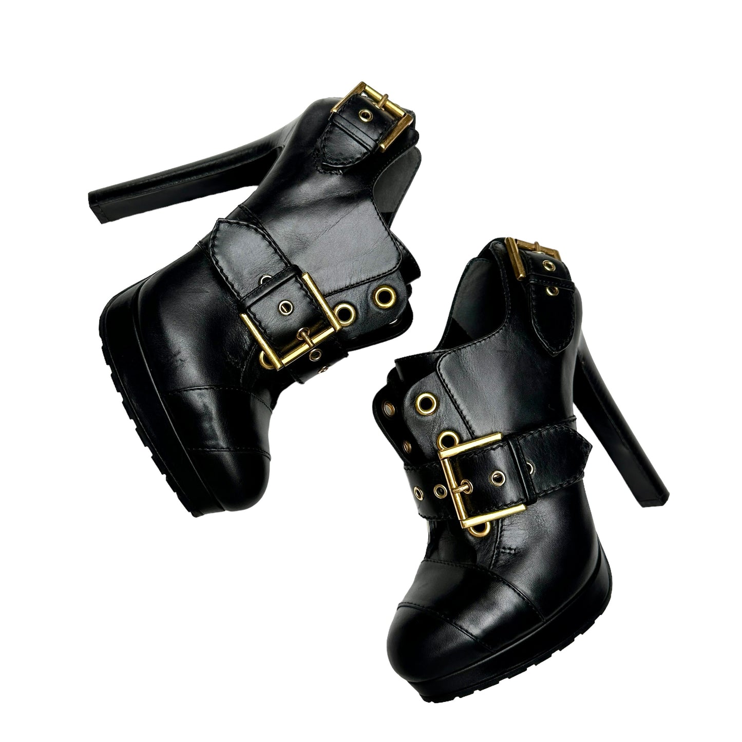 Black & Gold Heeled Boots - 7