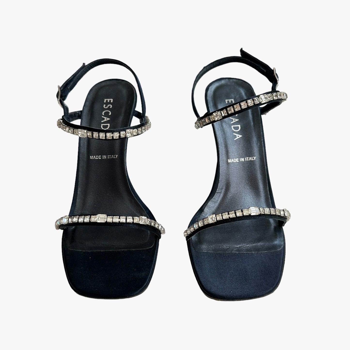 Black Satin & Crystal Vintage Shoes - 7