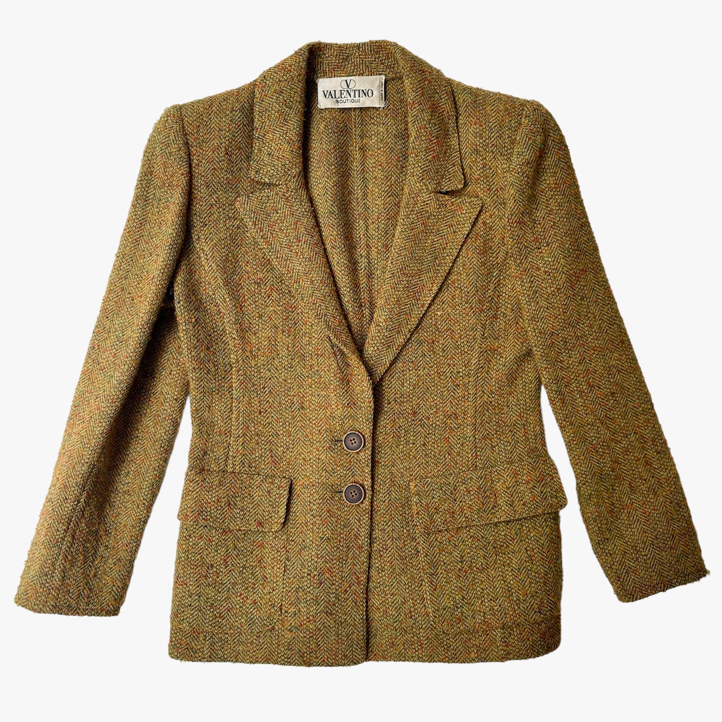 Vintage Brown Green Wool Blazer - S/M