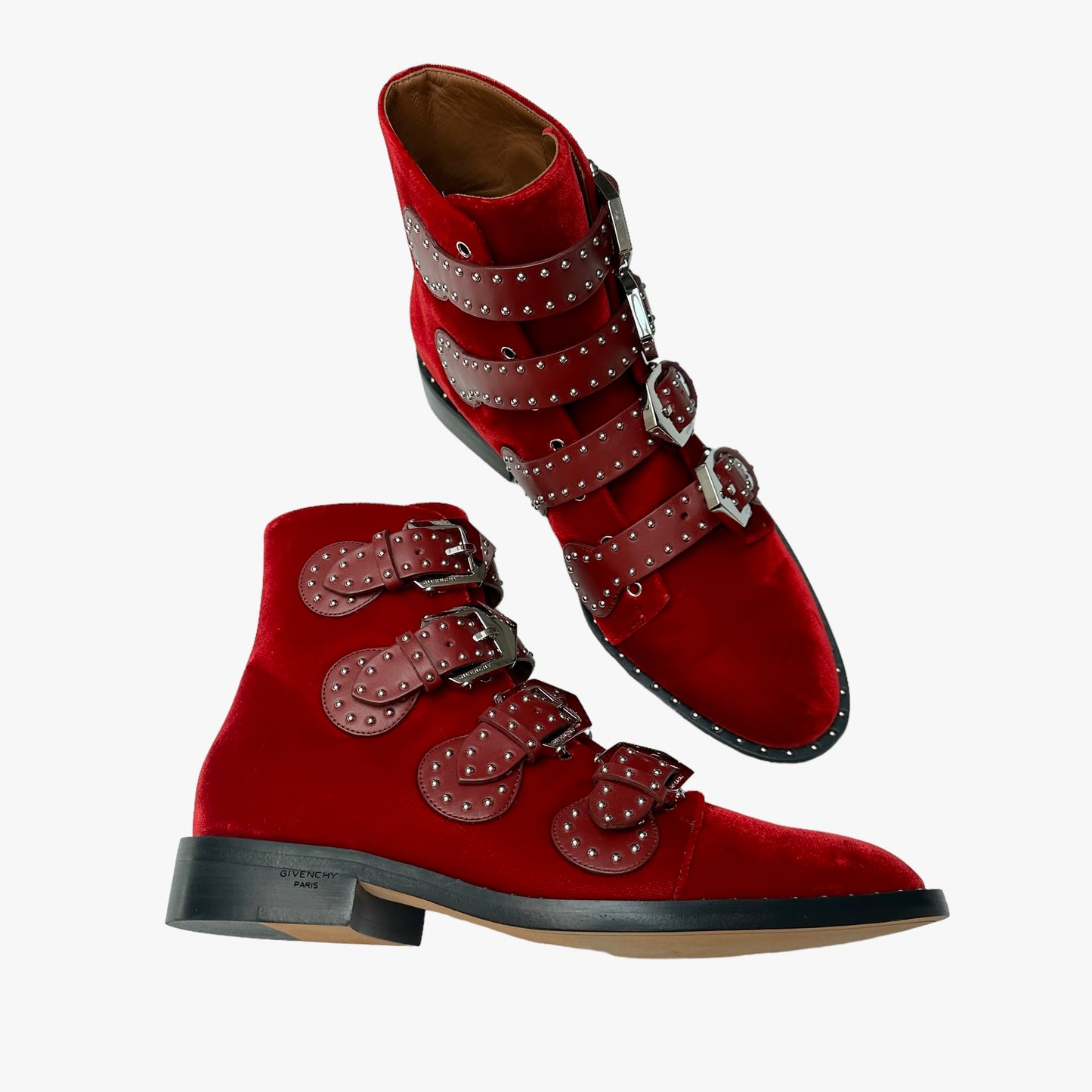 Red Velvet and Studs Boots - 7.5